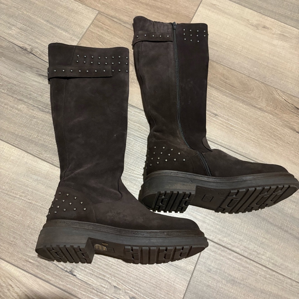 Emanuele Crasto Italy Suede Leather Chunky Sole Studded Boots Brown Size 38 7.5